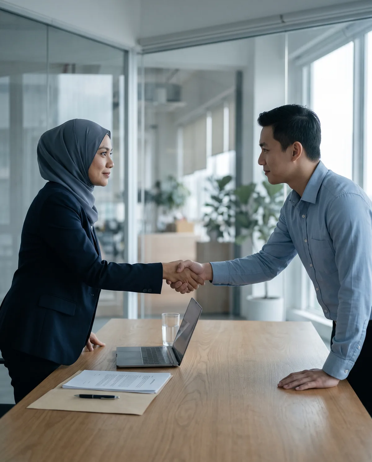 HR manager welcoming a new employee