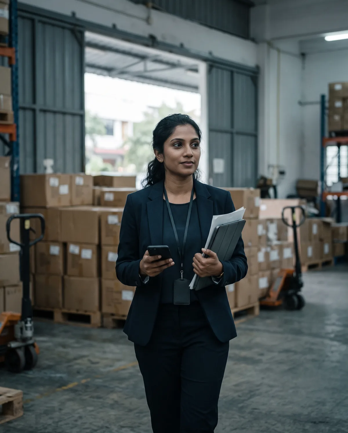 Sales representative arriving at a warehouse client site
