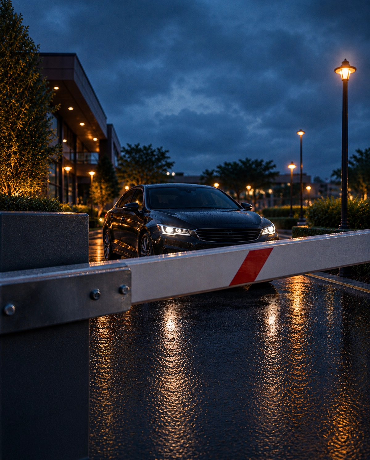 Boom gate at a condominium vehicle entrance