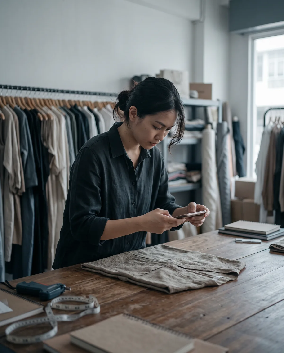 Boutique owner photographing a garment for her online shop