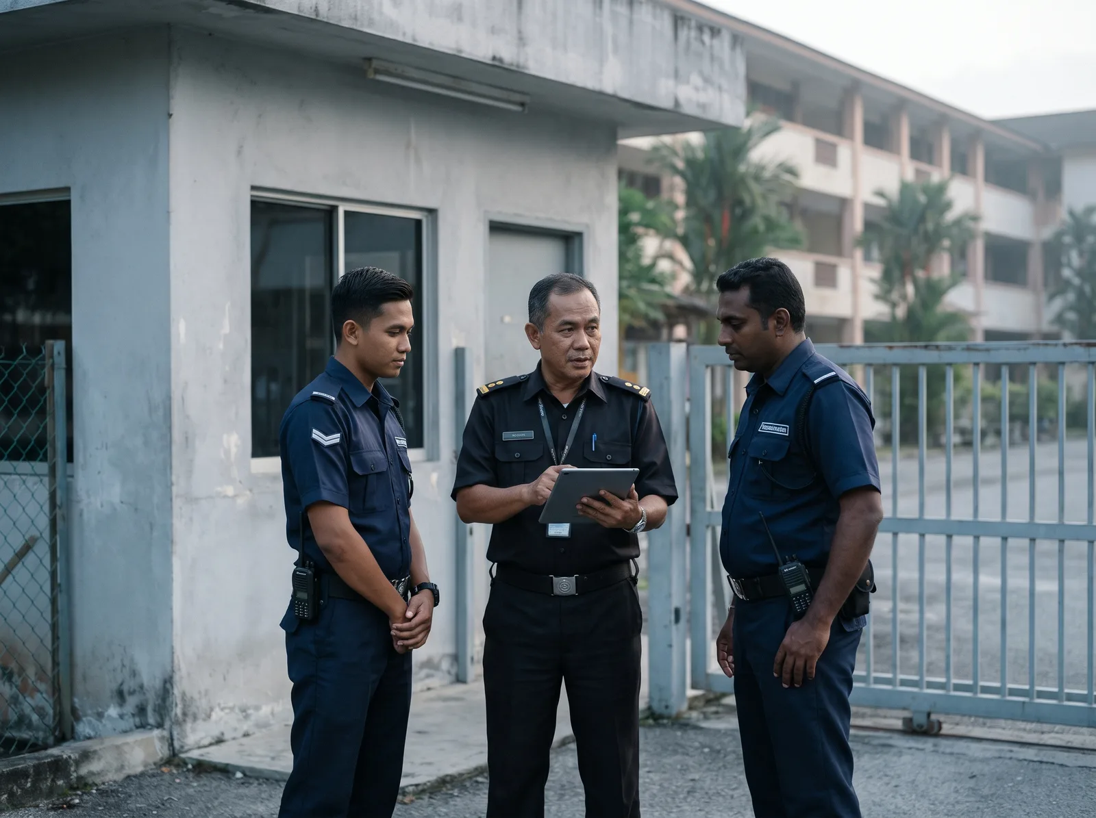 Supervisor briefing school security guards before their shift
